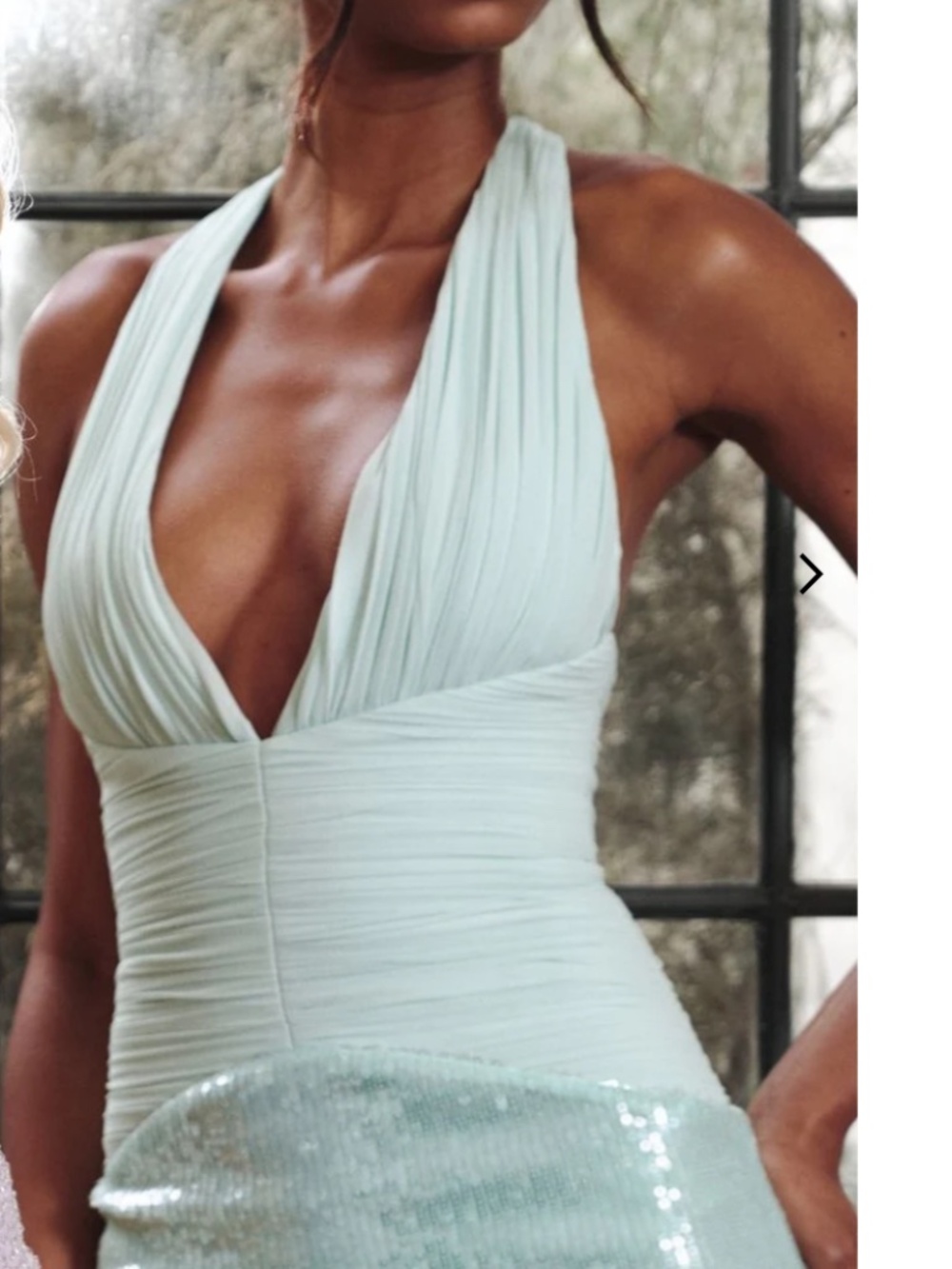 Miss Circle Wendale Mint Sequin Plunging Mermaid Maxi Dress